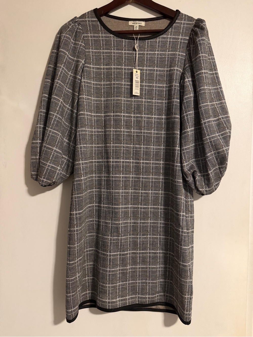 Max Studio - Gray Plaid Puff-Sleeve Shift Dress NWT